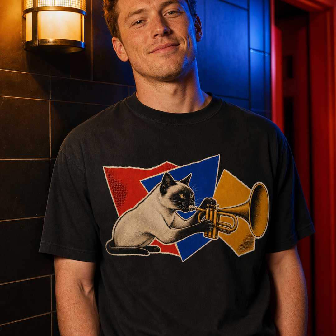 Siamese Cat Trumpet Hard-Bop Collage Graphic Tee