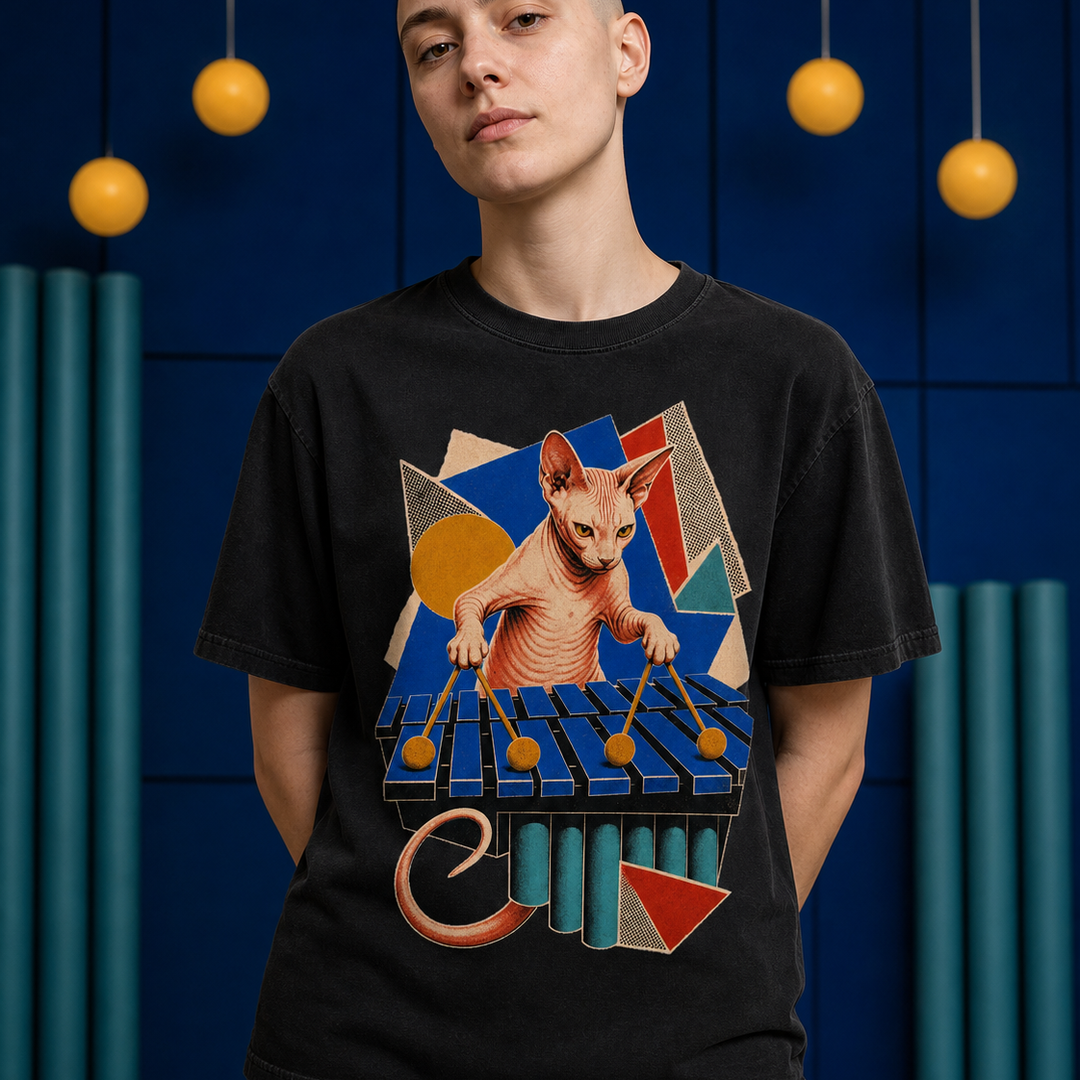 Sphynx Cat Vibraphone Hard-Bop Collage Graphic Tee