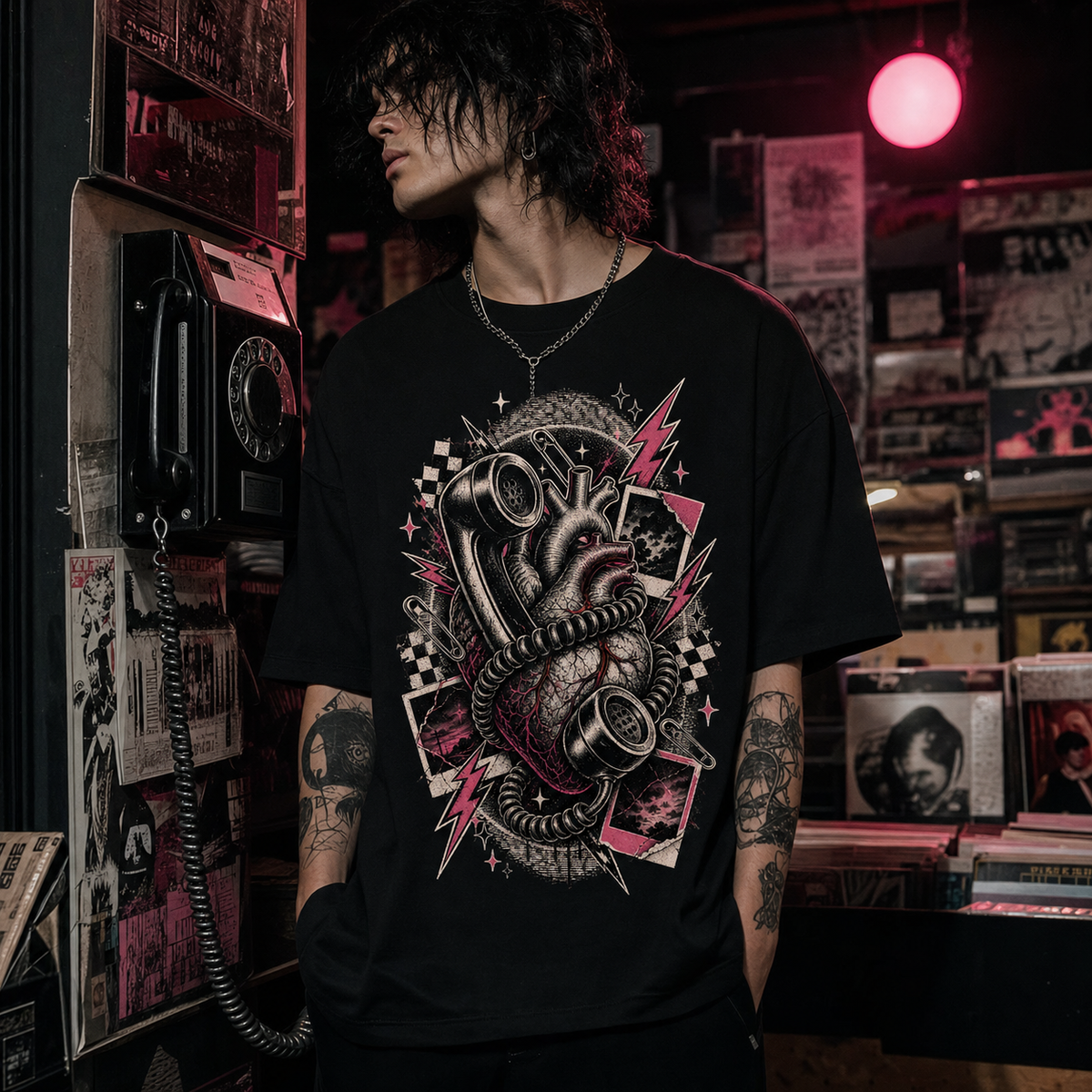 Static Heart Hotline Heavy Oversized Emo Tee