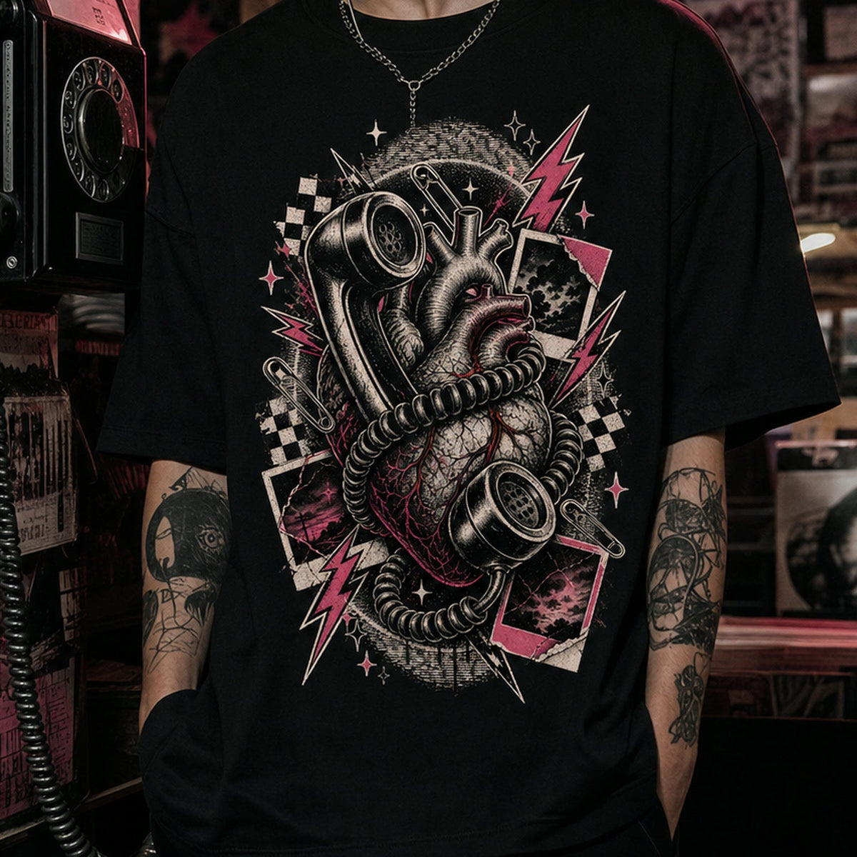 Static Heart Hotline Heavy Oversized Emo Tee