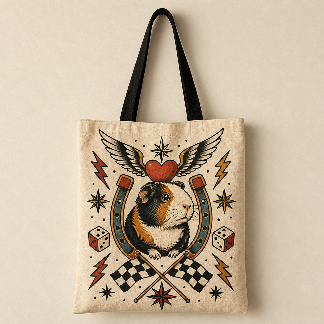 Custom Guinea Pig Vintage Tattoo Flash Tote Bag