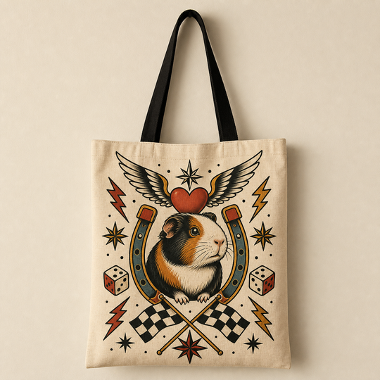 Custom Guinea Pig Vintage Tattoo Flash Tote Bag