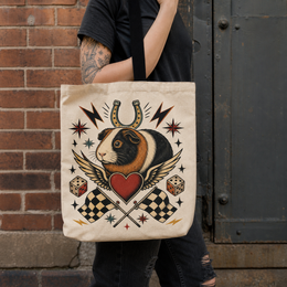 Custom guinea pig lucky tattoo-flash tote, lifestyle view