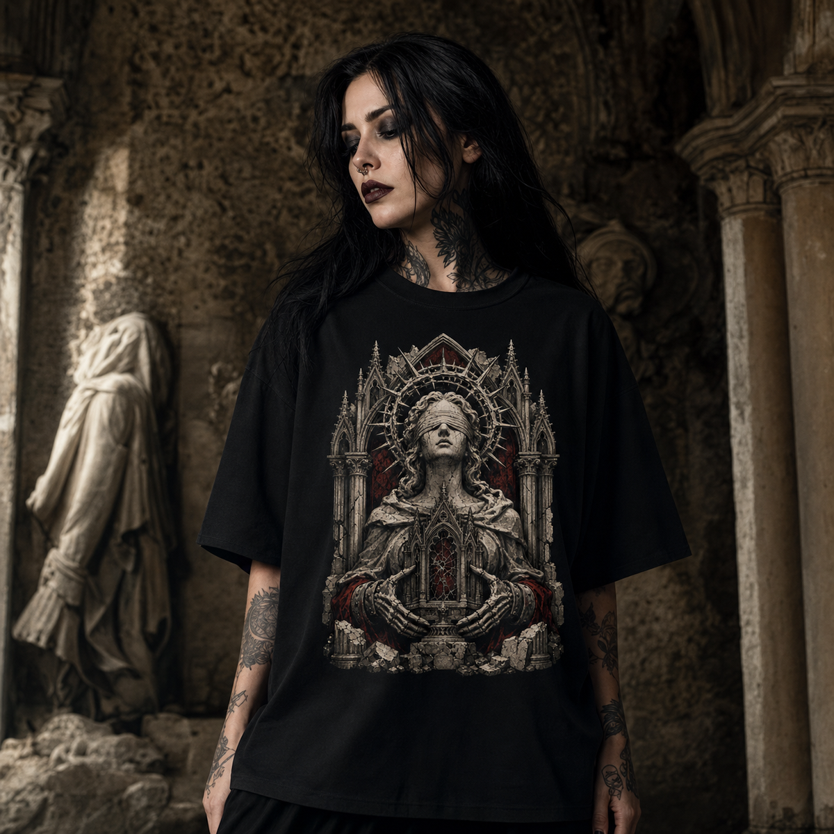Thorn Halo Saint Heavy Oversized Gothic Tee