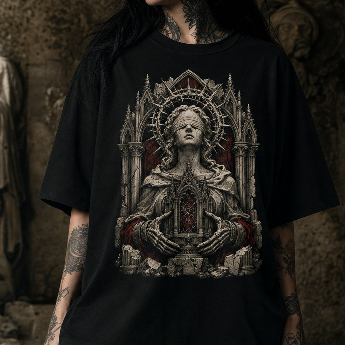 Thorn Halo Saint Heavy Oversized Gothic Tee