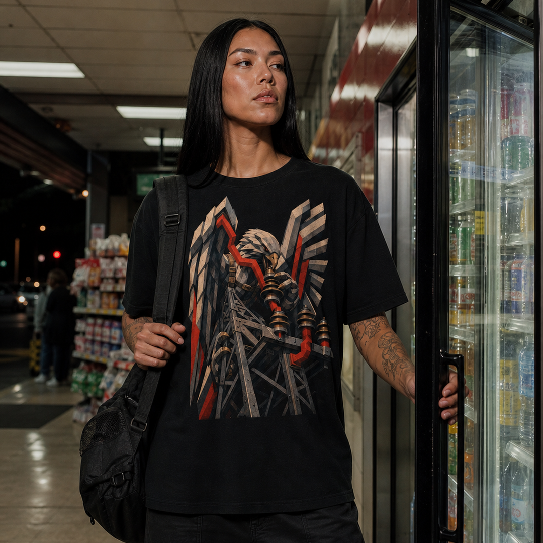 Thunderbird Line Crew Brutalist Mythic Industrial Graphic Tee