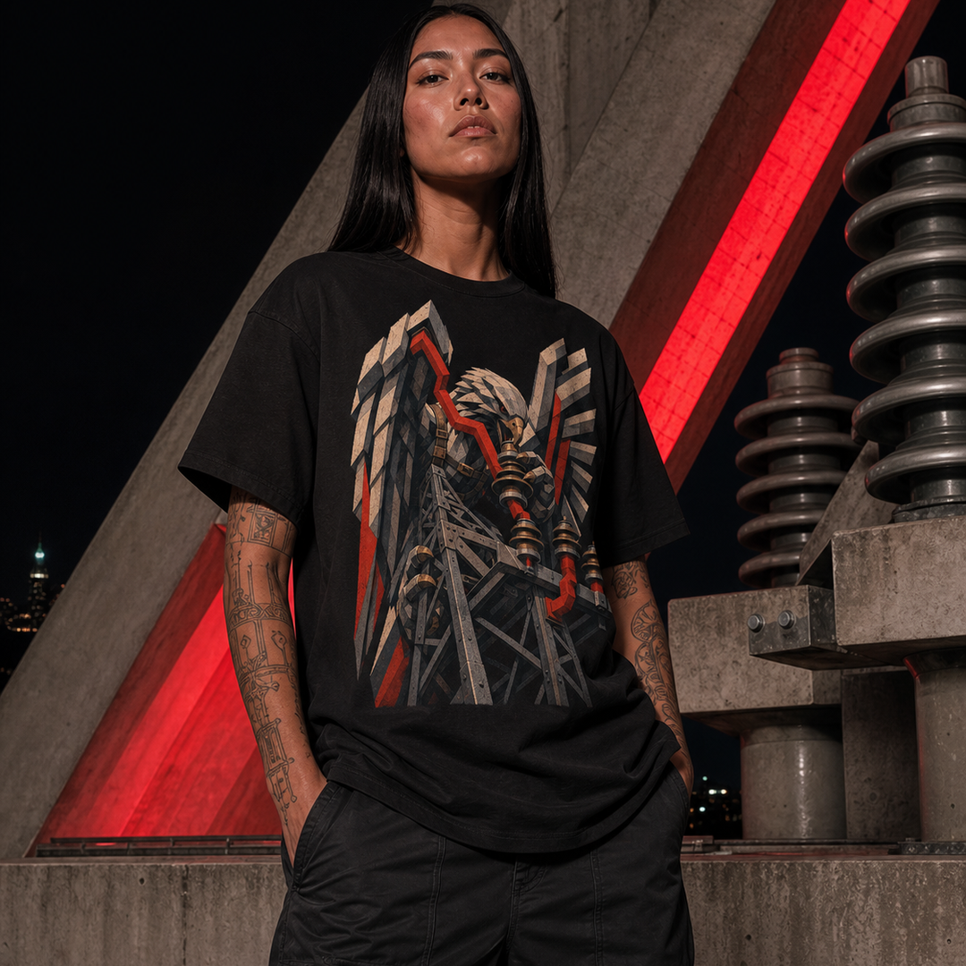 Thunderbird Line Crew Brutalist Mythic Industrial Graphic Tee