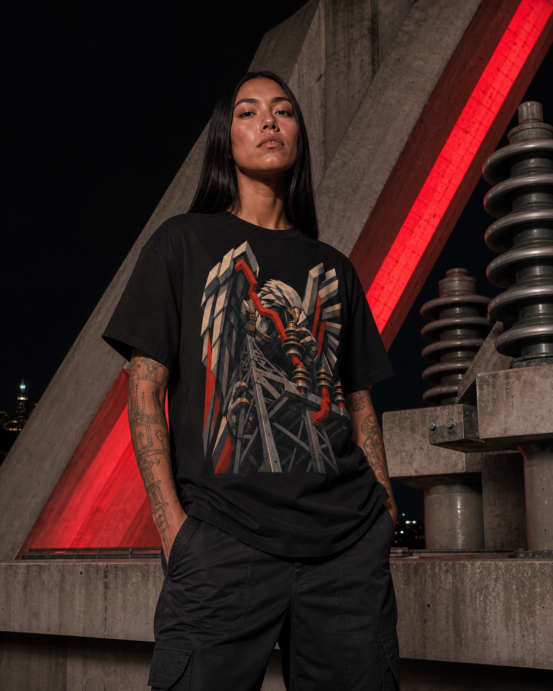 Thunderbird Line Crew Brutalist Mythic Industrial Graphic Tee