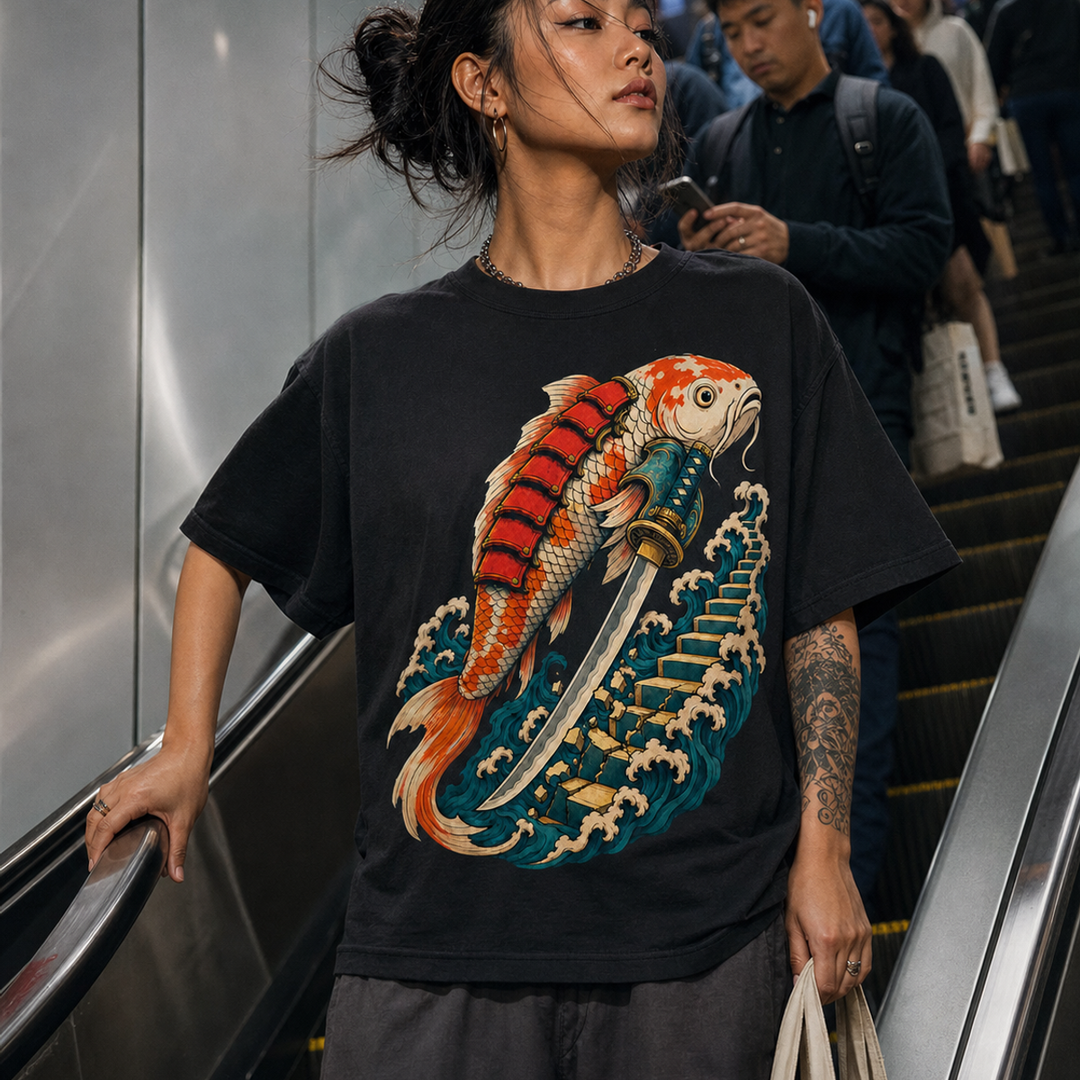 Tide Split Ronin Surrealist Koi Samurai Graphic Tee
