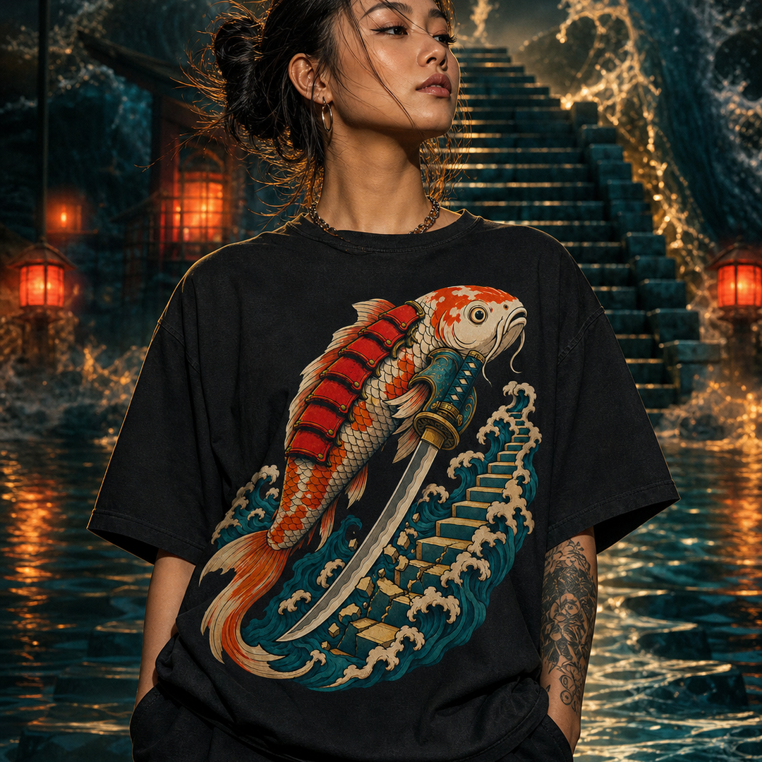 Tide Split Ronin Surrealist Koi Samurai Graphic Tee