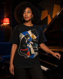 Tuxedo Cat Grand Piano Hard-Bop Collage Graphic Tee