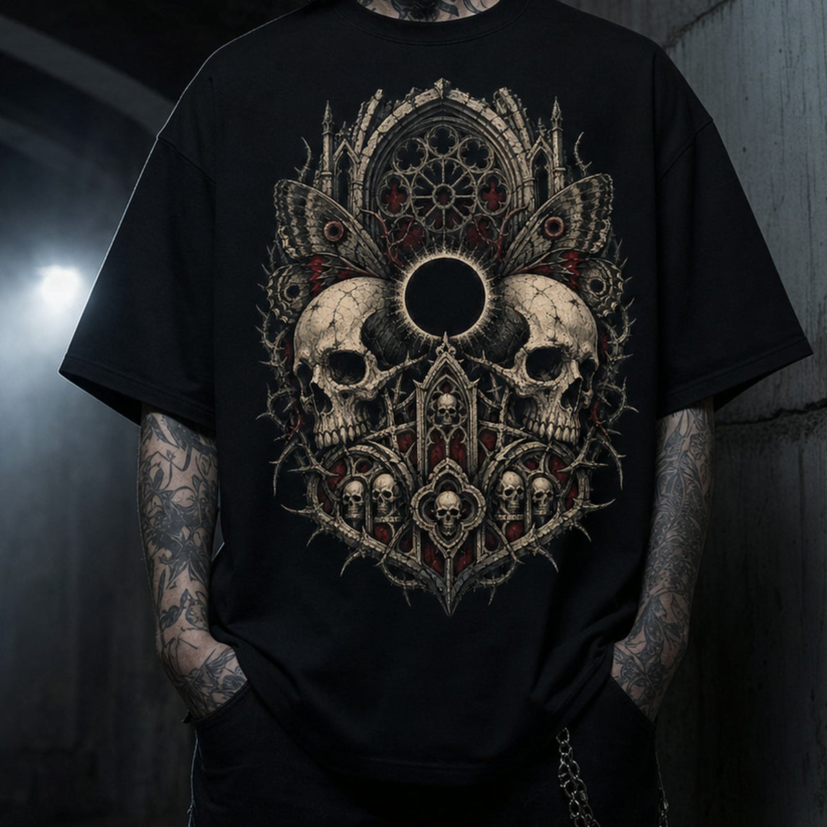 Twin Skull Eclipse Heavy Oversized Gothic Tee