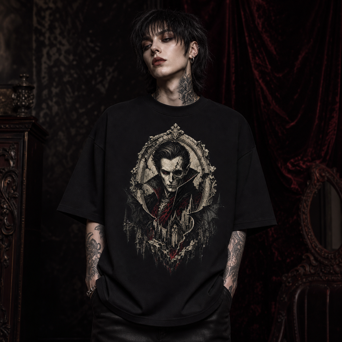 Vampire Ruin Portrait Heavy Oversized Gothic Tee