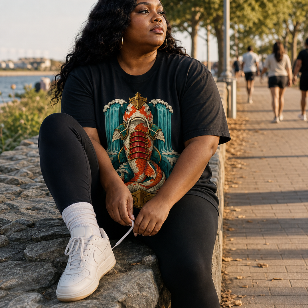 Waterfall Throne Surrealist Koi Samurai Graphic Tee